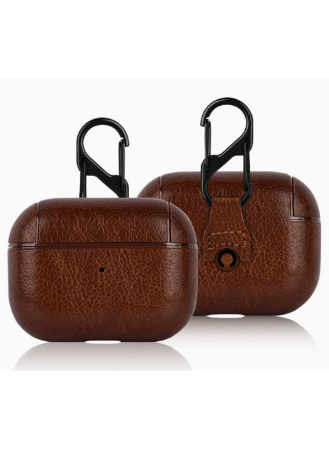 AirPods Pro 2 Case, Premium PU Leather Shockproof Protective Cover, Wireless Charging Compatible Earbuds Case with Carabiner for Daily Use